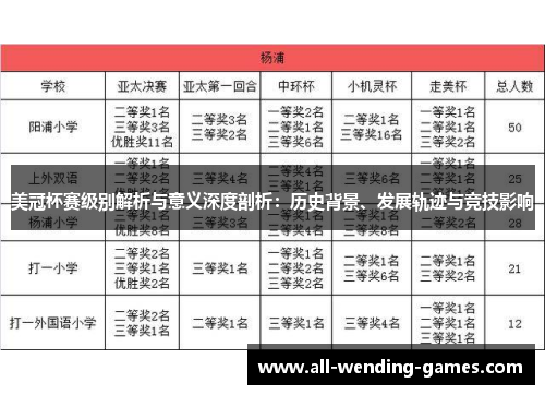 美冠杯赛级别解析与意义深度剖析:历史背景、发展轨迹与竞技影响 美冠杯赛级别解析与意义深度剖析:历史背景、发展轨迹与竞技影响